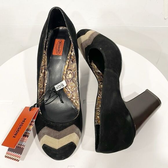 Missoni Genuine Suede chunky heel round toe Pumps‎ Shoes Women’s Sz 8.5 - Picture 1 of 12